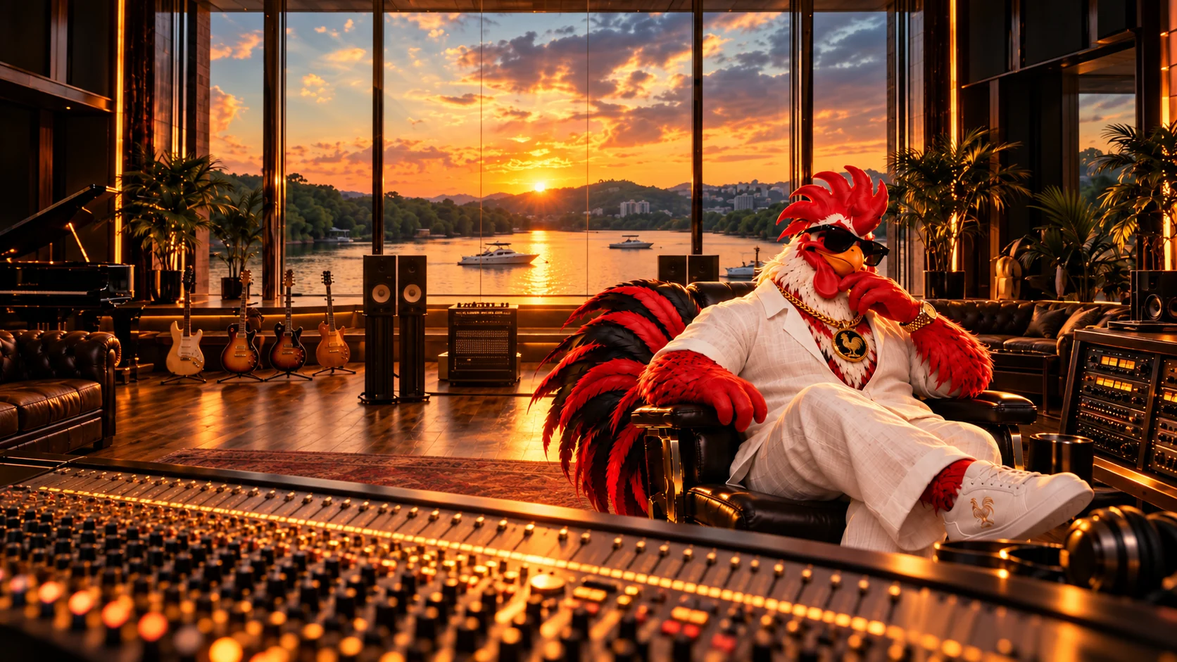 Diesel at the mixing console at sunset