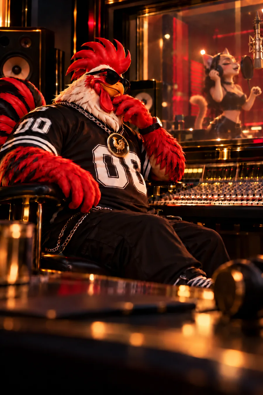 Diesel at the console while an artist records vocals in the booth behind him